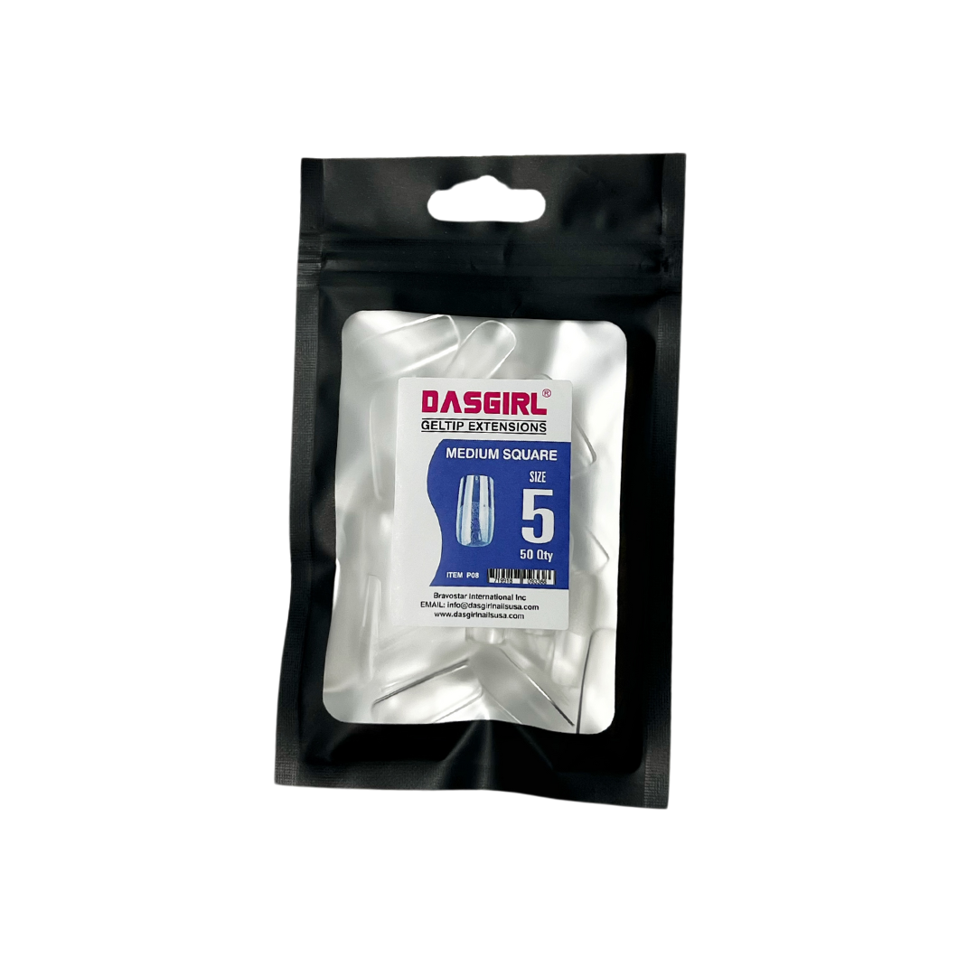 DASFIRL GELTIP EXTENSIONS MEDIUM SQUARE 50Qty ITEM P08 SIZE 5