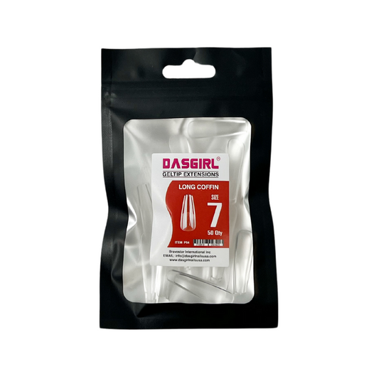 DASFIRL GELTIP EXTENSIONS LONG COFFIN 50Qty ITEM P54 SIZE 7