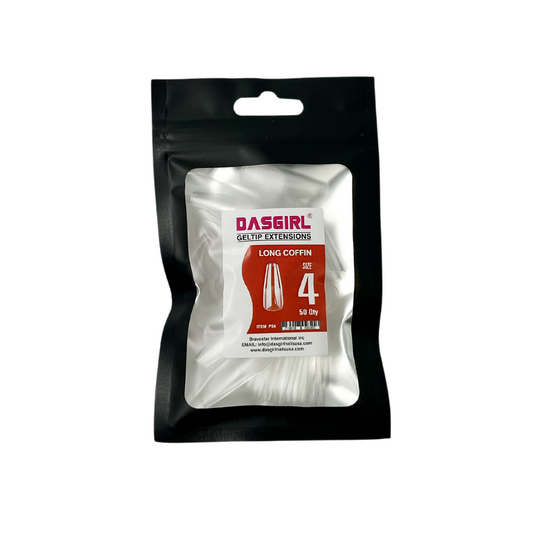 DASFIRL GELTIP EXTENSIONS LONG COFFIN 50Qty ITEM P54 SIZE 4