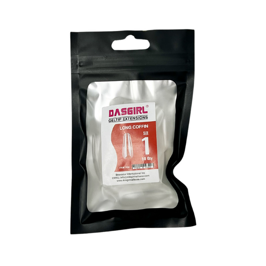 DASFIRL GELTIP EXTENSIONS LONG COFFIN 50Qty ITEM P54 SIZE 1