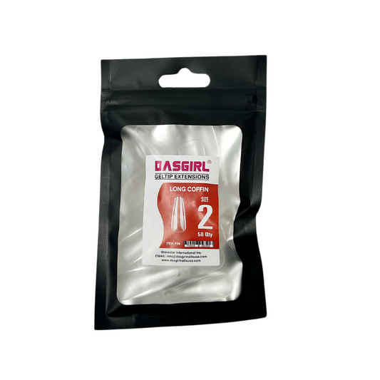 DASFIRL GELTIP EXTENSIONS LONG COFFIN 50Qty ITEM P54 SIZE 2