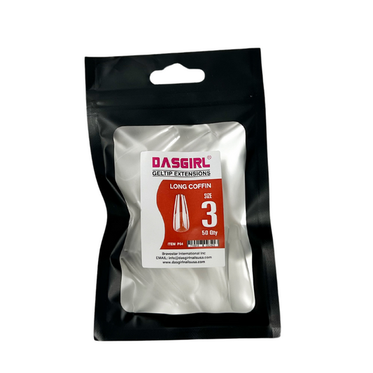DASFIRL GELTIP EXTENSIONS LONG COFFIN 50Qty ITEM P54 SIZE 3